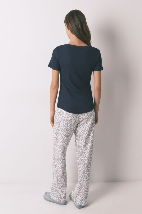 Women'secret Floral print cotton long trousers blue