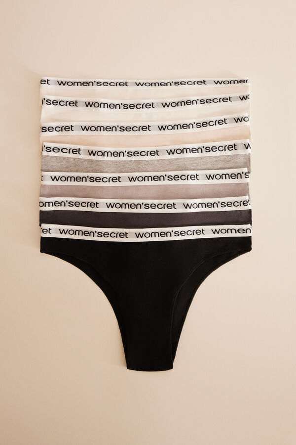 Womensecret 7er-Pack Slips aus brasilianischer Baumwolle mit Logo Weiß