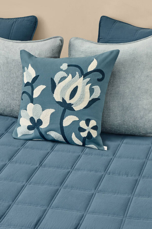 Textura Colcha xadrez de microfibra azul