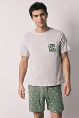Women'secret Cotton palm print short men's pyjamas grey