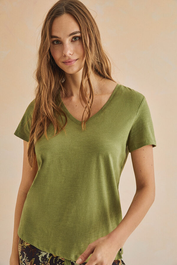 Womensecret Camiseta 100% algodón verde kaki