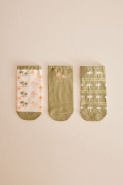 Womensecret Lot 3 paires de chaussettes courtes palmiers imprimé
