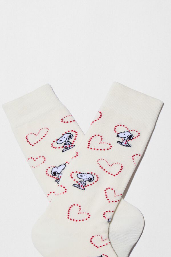 Besocks Calcetines altos Snoopy algod&oacute;n org&aacute;nico marfil