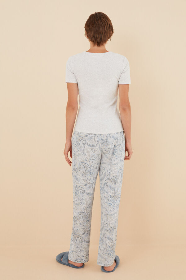 Womensecret Duge hlače od pidžame od 100 % pamuka s kašmirskim uzorkom Siva