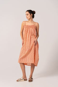 Womensecret Women's beach dress in cotton with ethnic print in camel rouge