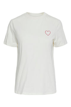 Womensecret Women's 100% cotton T-shirt with short sleeves and closed neck. Heart motif detail. blanc