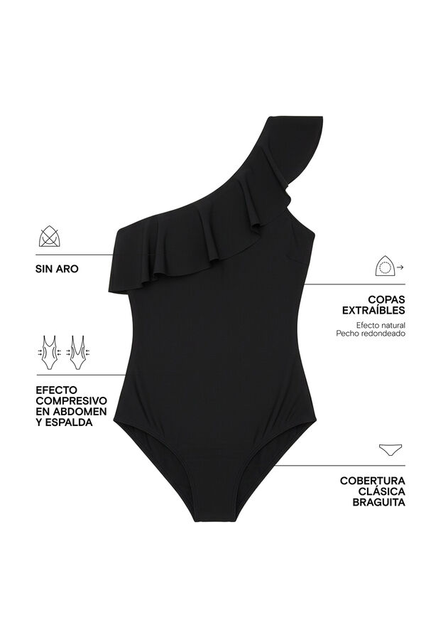 Women'secret Black asymmetric ruffle shaping swimwear black