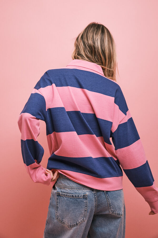 HI&BYE Roze-ljubičasti polo duks na pruge Print