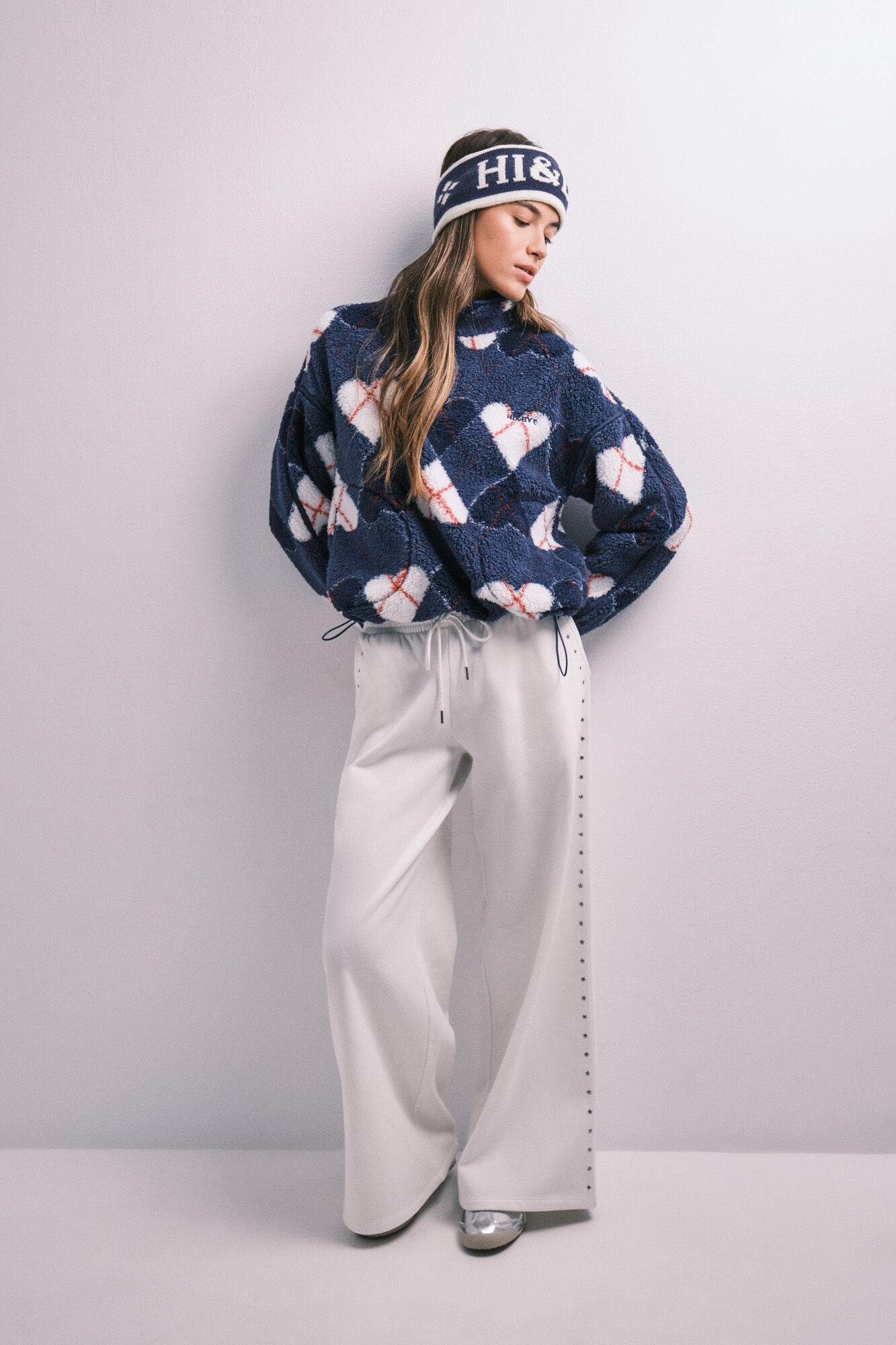 HI&BYE Veste peau de mouton c&oelig;urs bleu marine