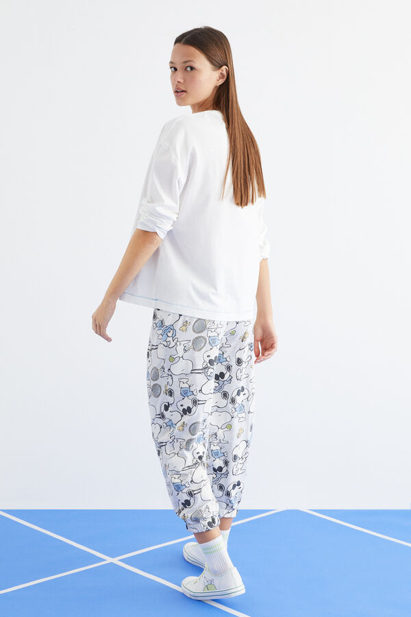 Womensecret Pyjama lang 100 % Baumwolle Weiß Snoopy Naturweiß