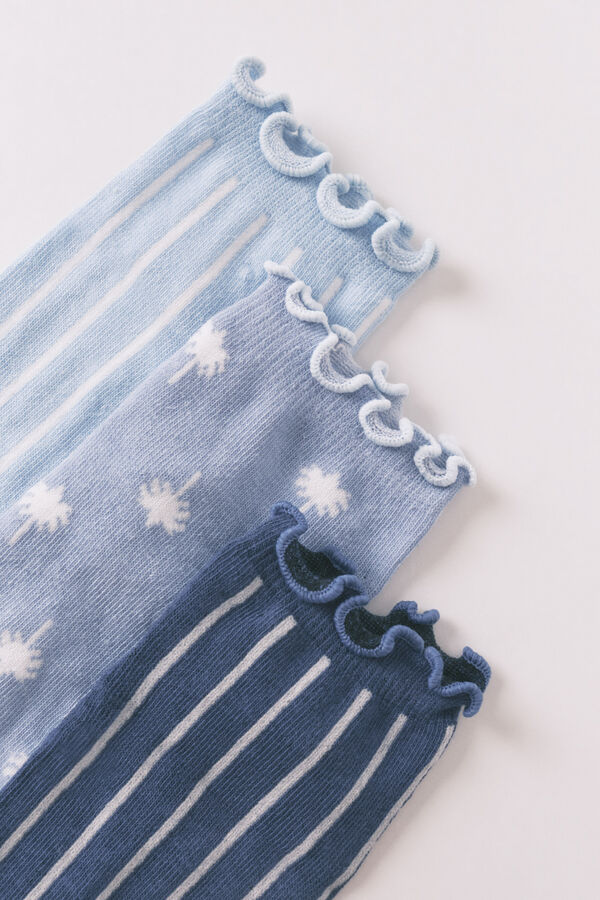 Women'secret 3-pack short striped and palm print socks blue
