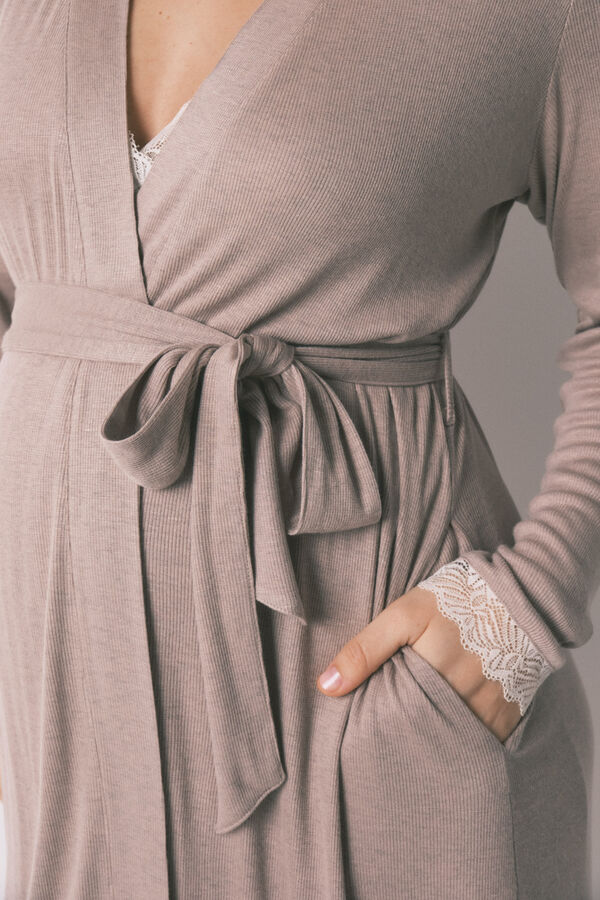 Women'secret Grey maternity belted robe nude