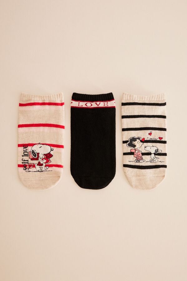 Womensecret Pakiranje od 3 para kratkih pamučnih čarapa Snoopy „Love” S uzorkom