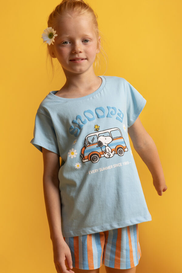 Admas Pijama corto Snoopy flores y rayas azul
