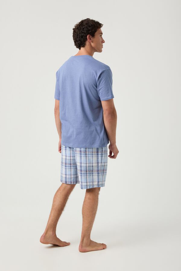 Kiff-Kiff Blue plaid short pyjamas with light blue T-shirt blue