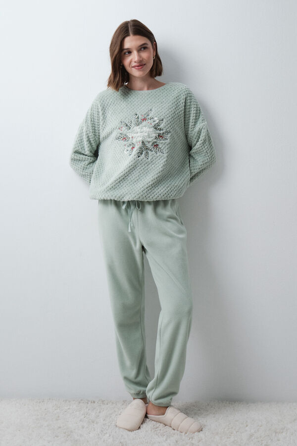 Women'secret Green fleece long pyjamas green