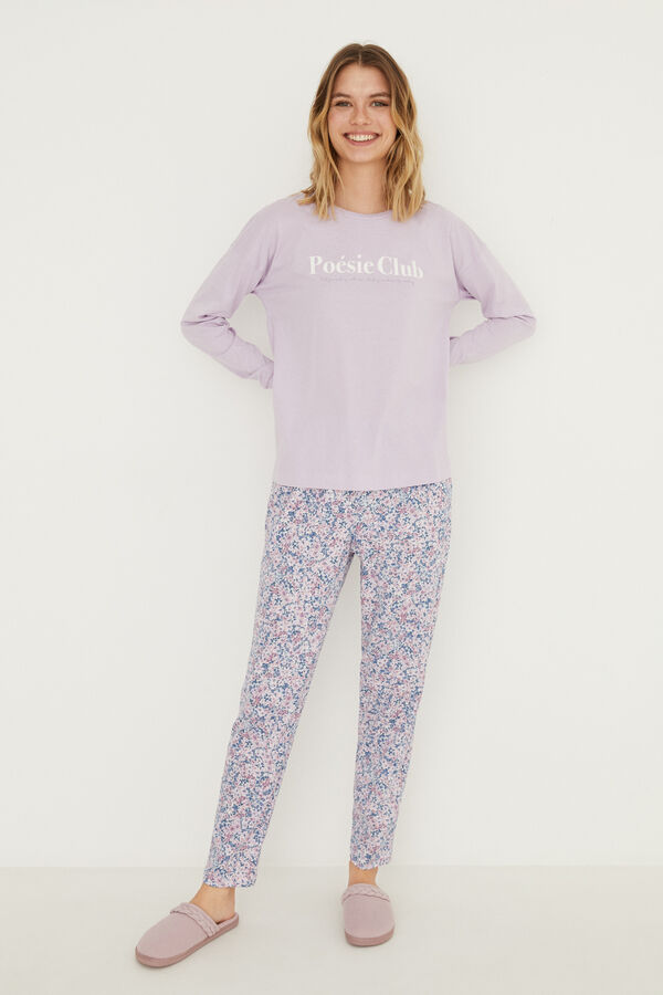 Womensecret Pijama comprido morado 100% algodão rosa