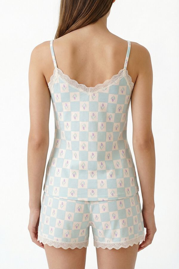 Penti Pijama corto tirantes cuadros y flores verde