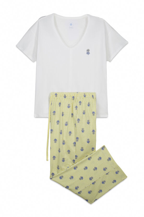 Women'secret White cotton capri pyjamas beige