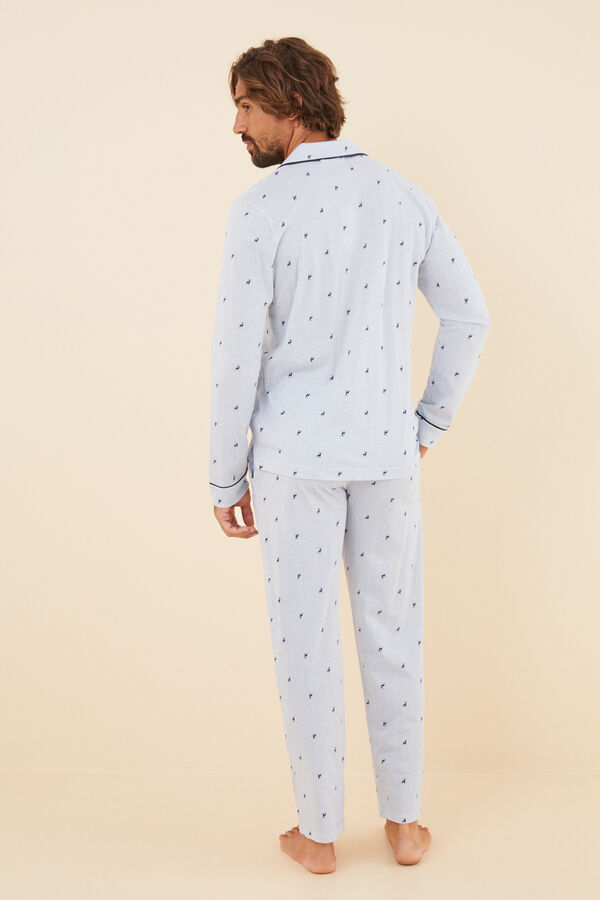 Womensecret Printed classic pyjamas in 100% cotton blue