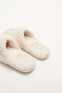 Womensecret Ivory fur slippers beige