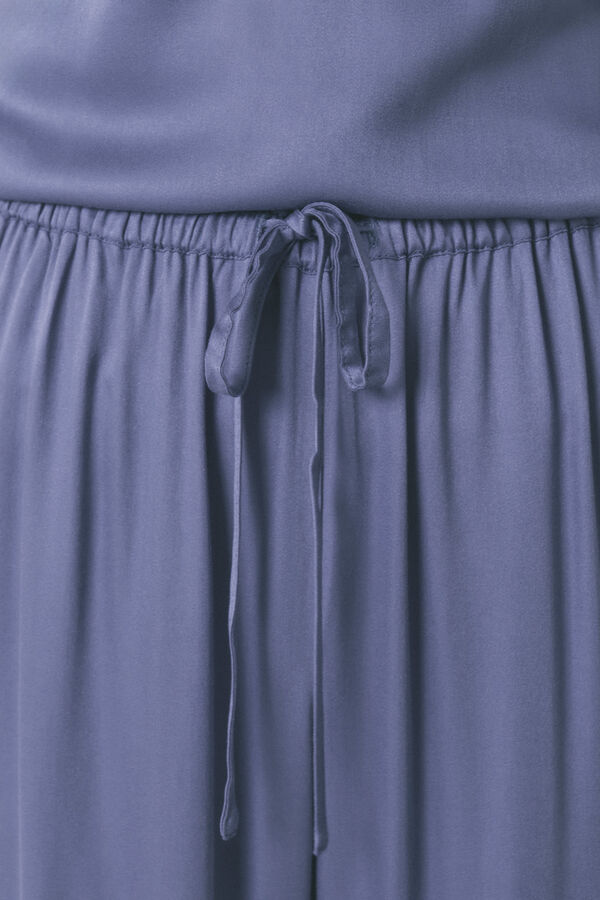 Women'secret Blue long pyjamas with pleated neckline blue