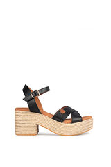 Womensecret Clifton leather heeled wedge sandal Crna