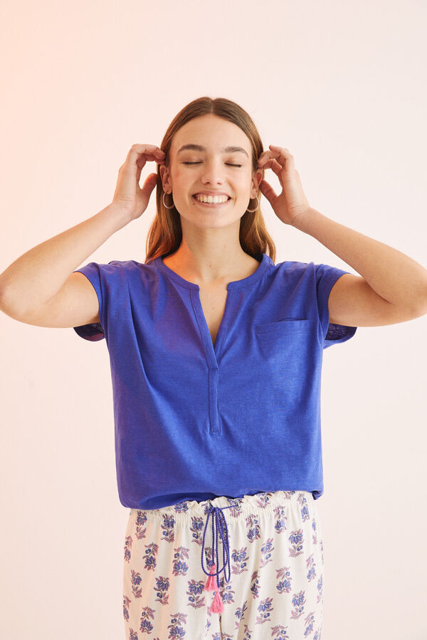 Womensecret Kurzarm-Shirt Baumwolle Blau Blau