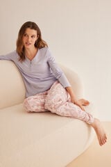 Womensecret Kasmírmintás, mályvaszínű hosszú pizsama, 100% pamutból rózsaszín