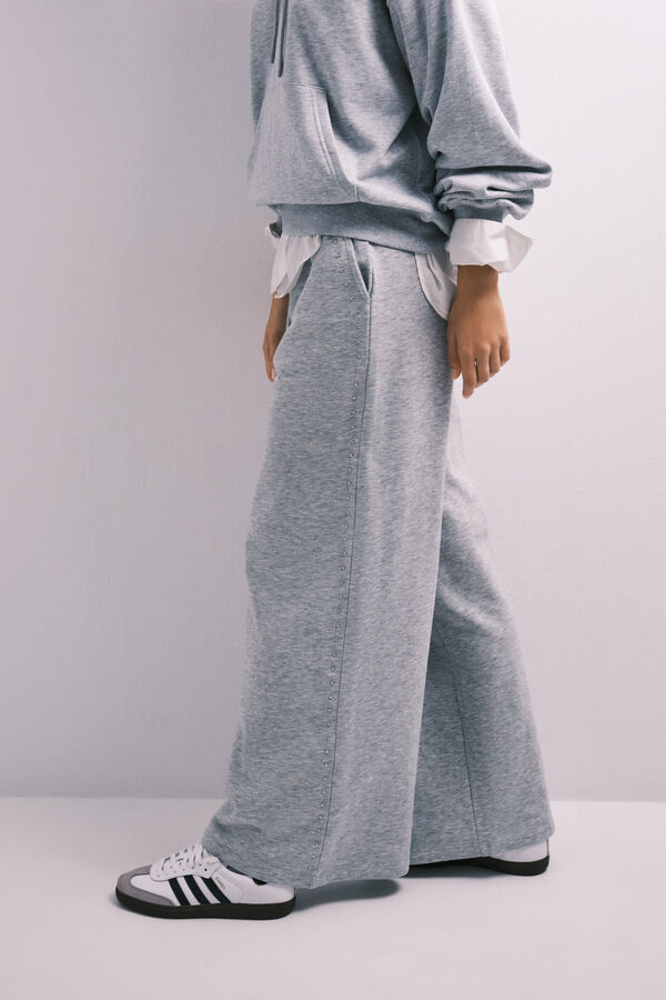 HI&BYE Grey long trousers with studs grey