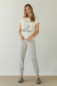 Womensecret Snoopy-mintás, elefántcsontfehér hosszú pizsama, 100% pamutból bézs