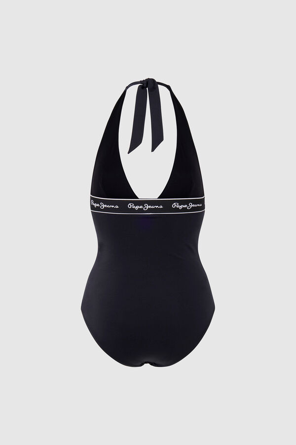 Womensecret Bañador Liso Con Logo Estampado negro