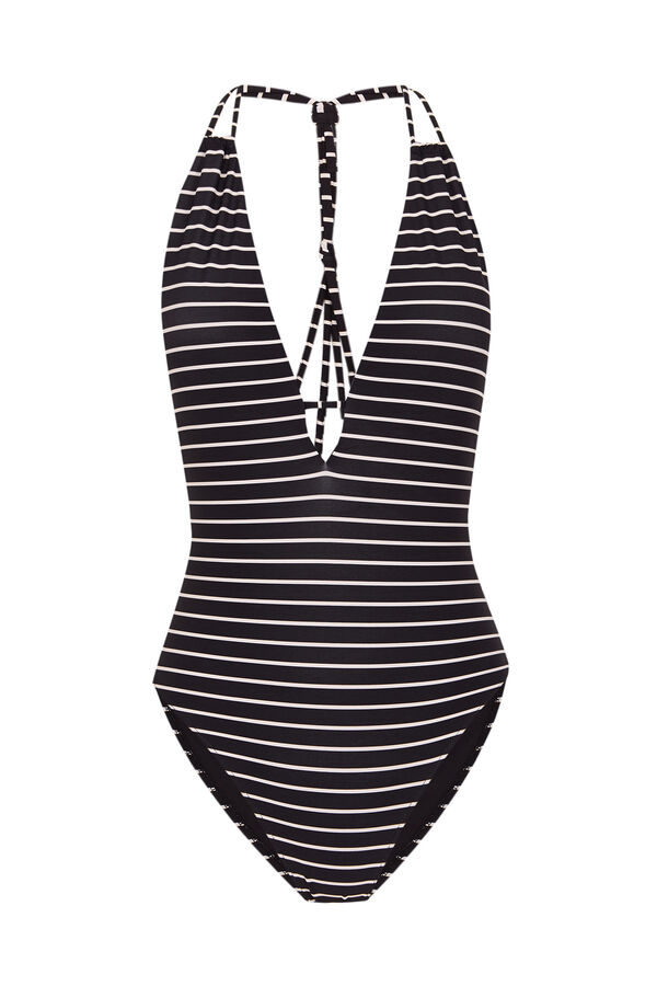 Womensecret Badeanzug Streifen b&w mit Print