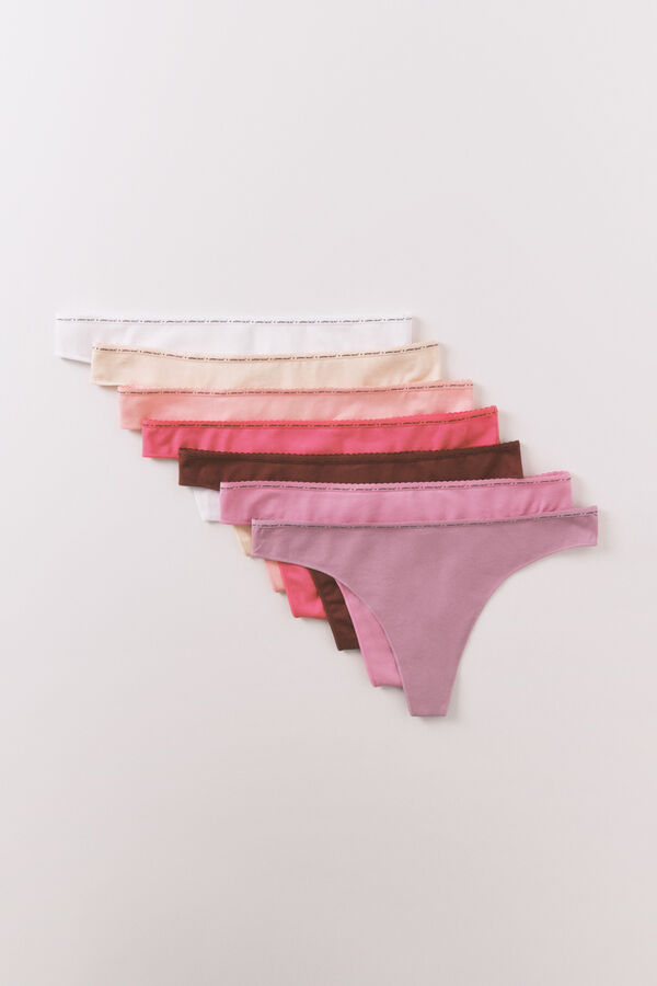 Women'secret Pink cotton 7-pack thongs white