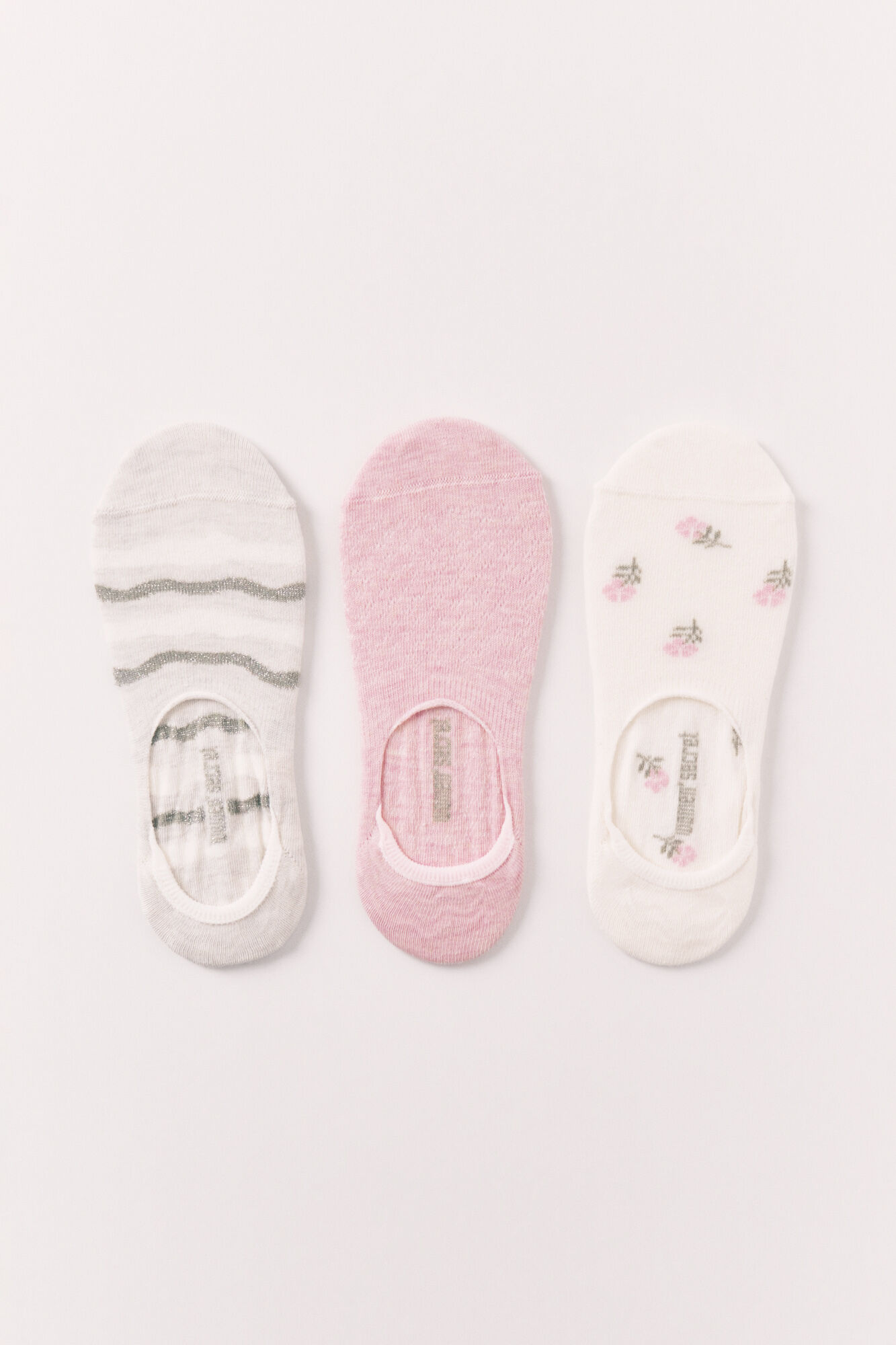 Women'secret Pack 3 calcetines slip estampados rosas y beige