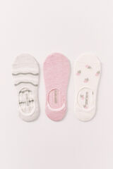 Women'secret Pink and beige printed no-show 3-pack socks printed