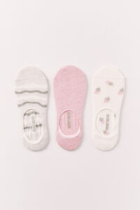 Women'secret Pink and beige printed no-show 3-pack socks