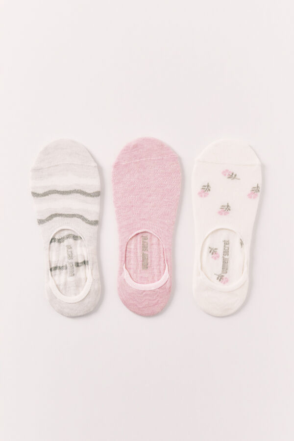 Women'secret Pink and beige printed no-show 3-pack socks printed
