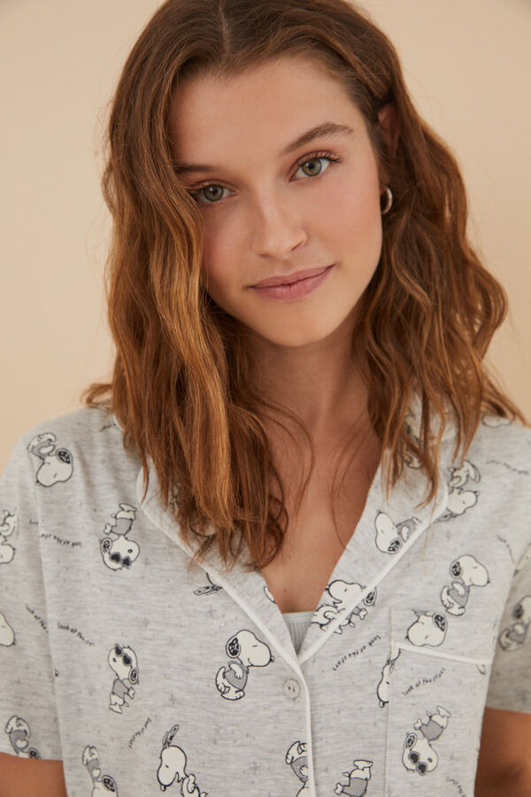 Womensecret Pijama comprido camiseiro 100% algodão Snoopy manga curta cinzento