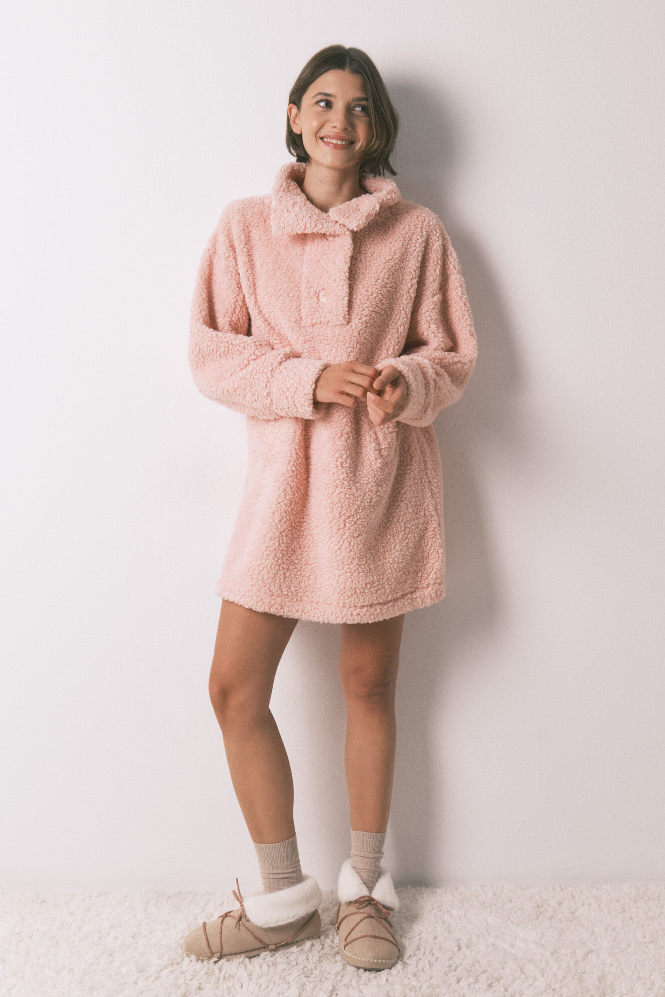 Women'secret Pink midi faux shearling robe