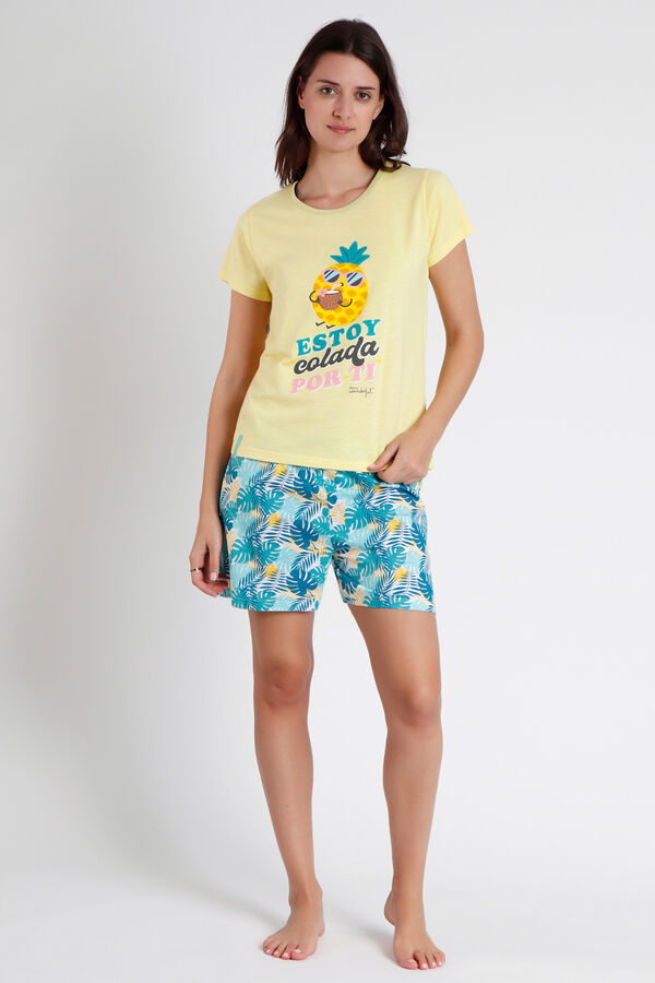 Womensecret MR WONDERFUL Pineapple short-sleeved pyjamas for women Žuta