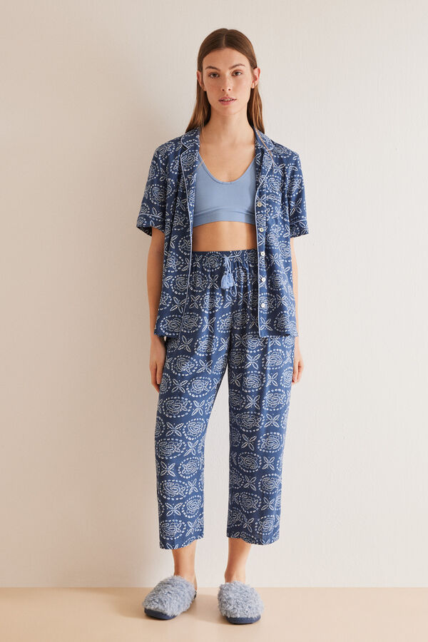 Womensecret Pyjama Hemdlook Caprihose Paisley Blau  Blau