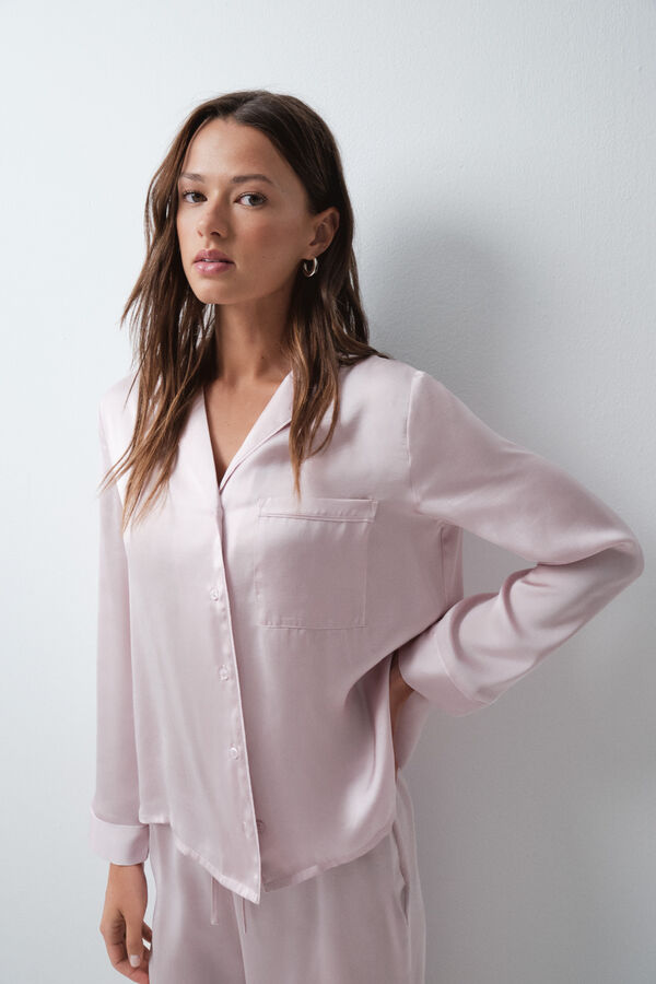 Women'secret Pyjama long chemise satin&eacute; rose rose