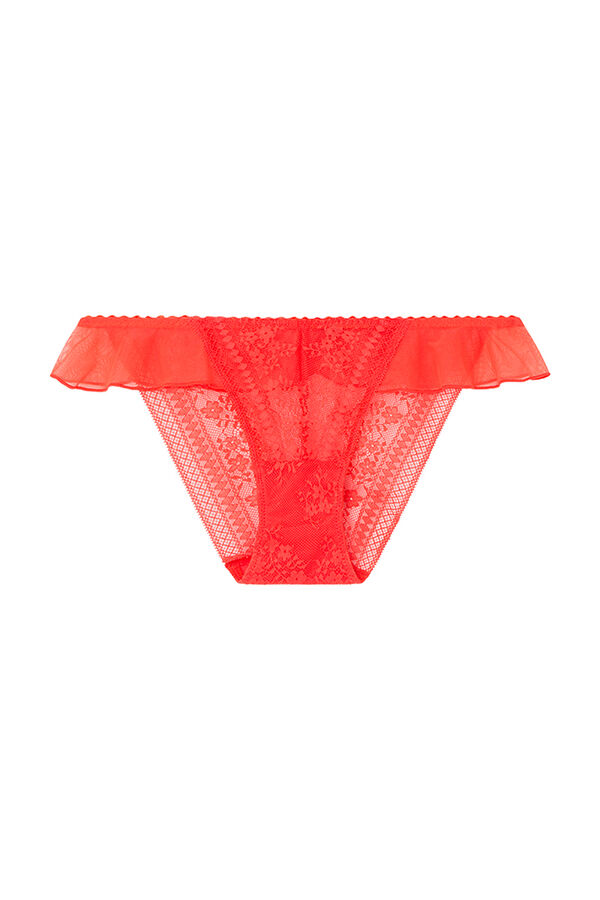 Womensecret Coral classic lace ruffle panty red
