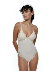 Black Limba Body triangular em malha e de renda Ray bege