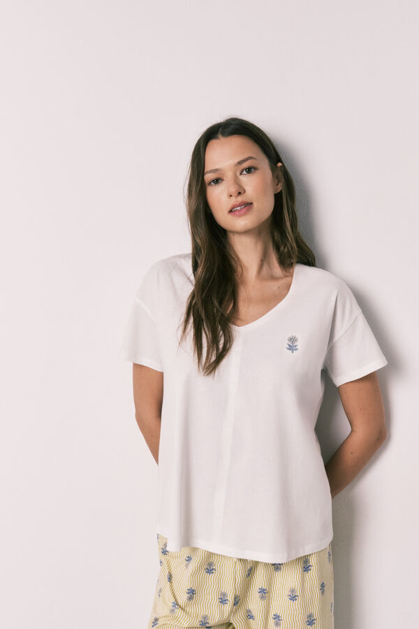 Women'secret White cotton capri pyjamas beige