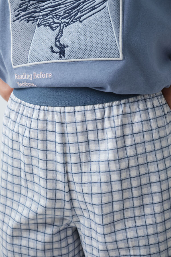 Women'secret Pyjama en coton &agrave; carreaux Snoopy manches courtes bleu