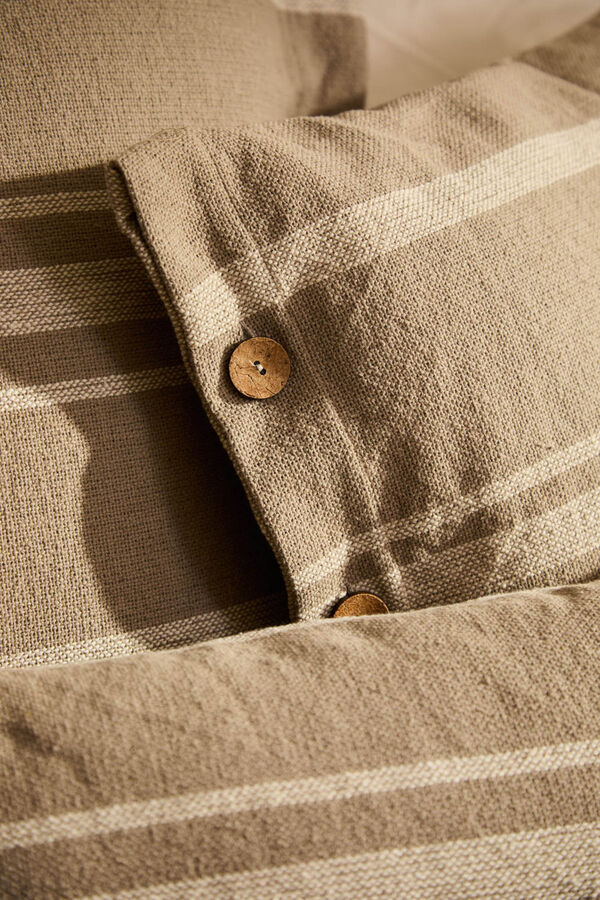 Calma House Funda de coj&iacute;n rectangular a rayas crudas con botones Sorento beige