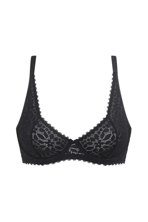 Womensecret Daily Dentelle floral lace underwired bra Crna