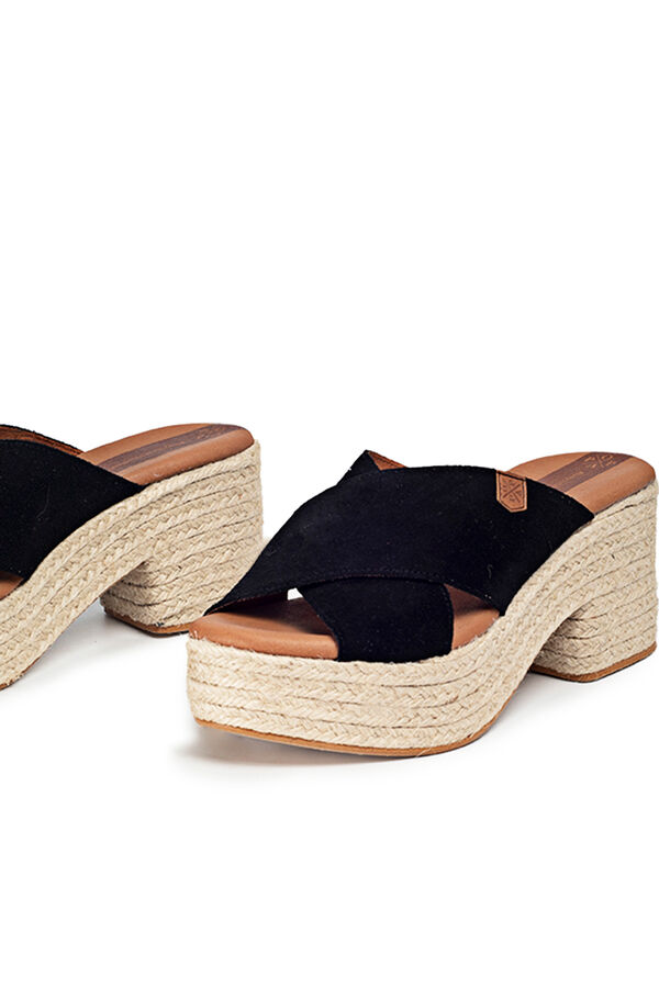 Womensecret Nilo split leather heeled wedge sandal fekete